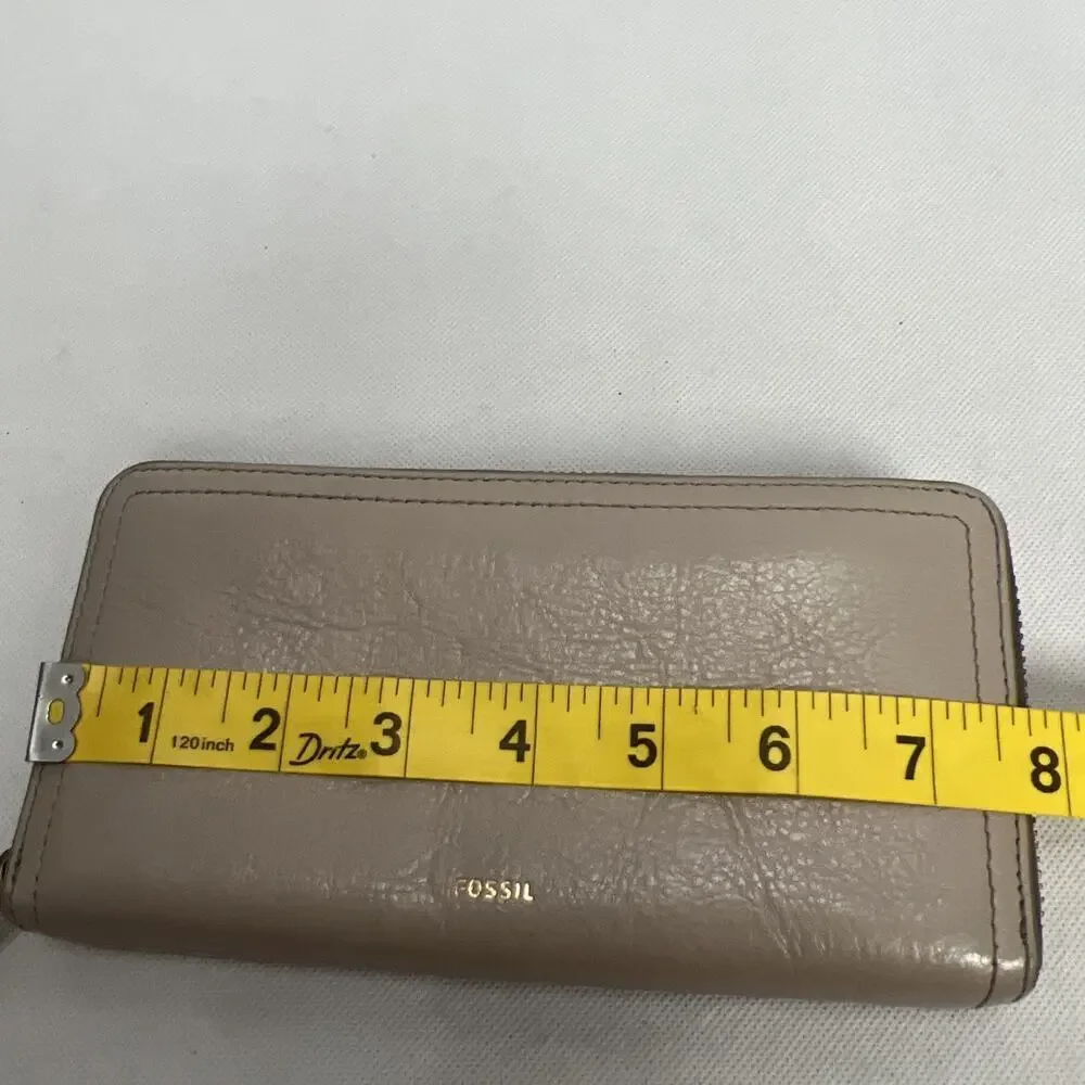 Fossil Sydney Leather Zip Long Wallet Gray Zip Around